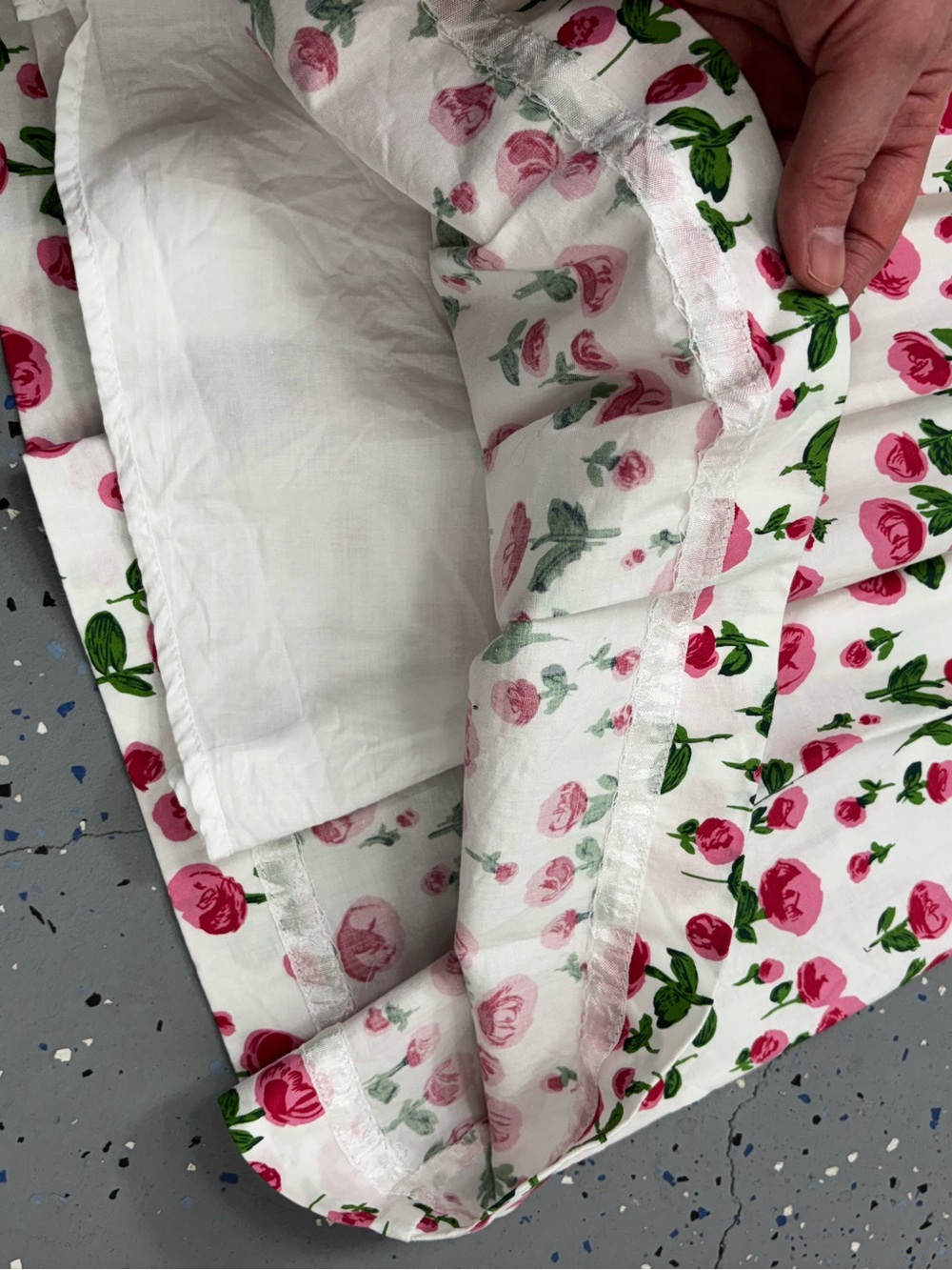 Vintage 90s Pink Rose Floral Fit Flare Day Dress Cotton Ruffle Trim Tradwife 14 - Picture 12 of 14